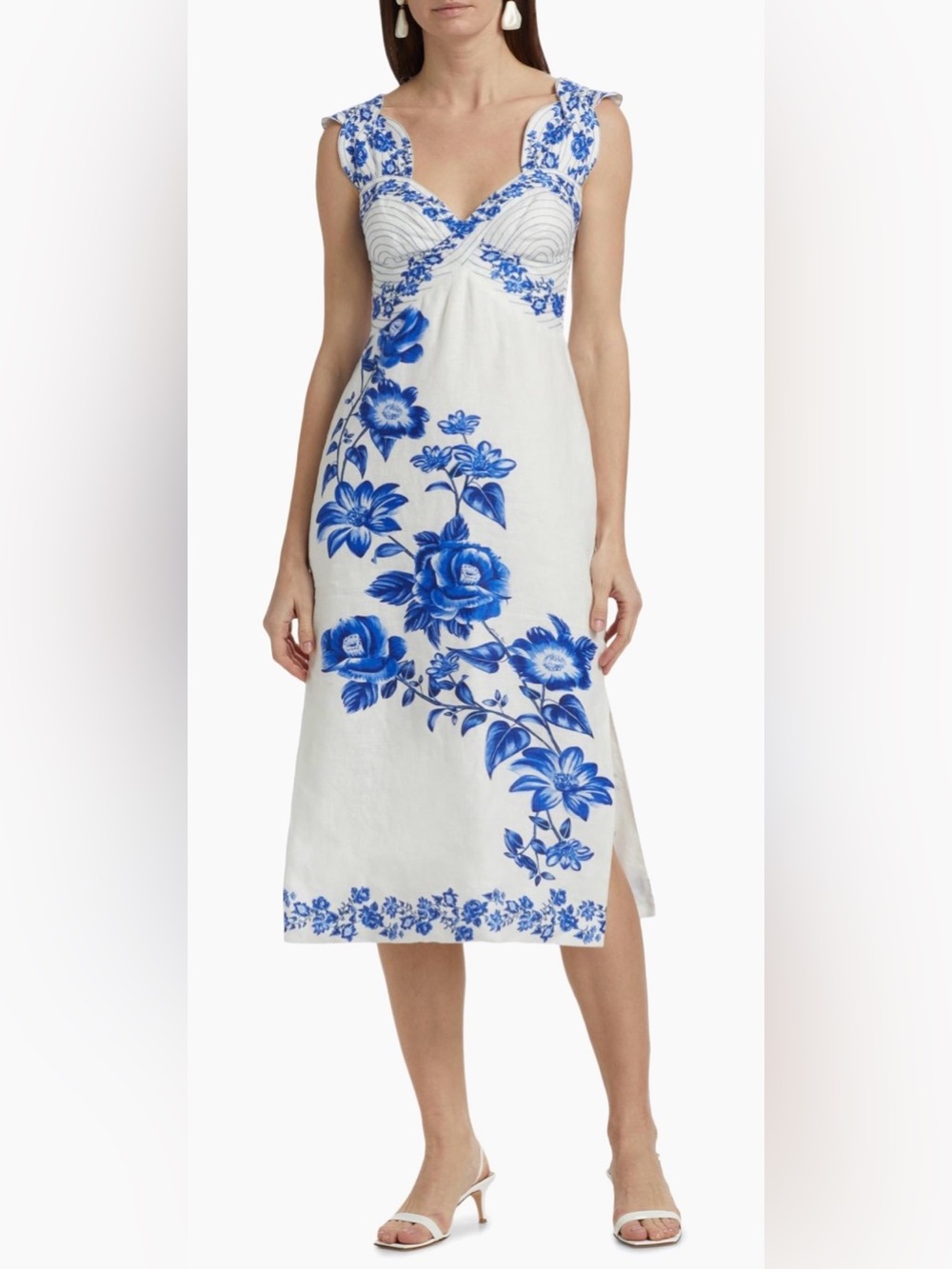 FARM Rio White Midi Dress with Blue Floral Print - Picture 2 of 14